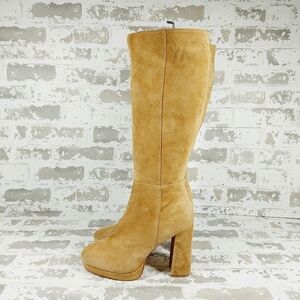 New Steve Madden Marcello Tan Suede Block Heel Platform Knee High Boots W607